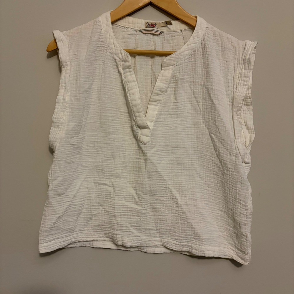 Faherty Isha Top White Organic Cotton Gauze Sleeveless Blouse WTU2401-WHT Small